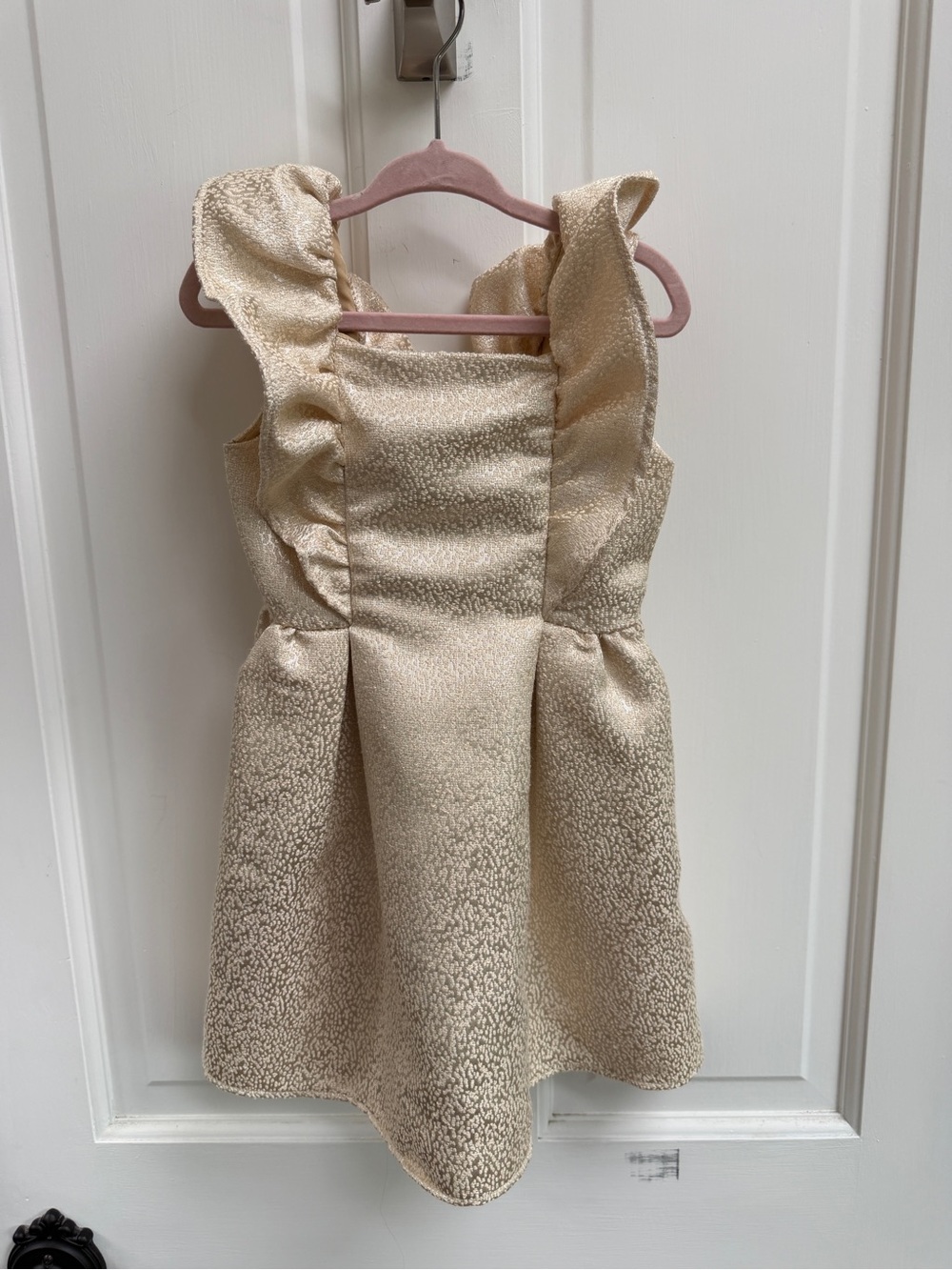 Janie and Jack Girls 3 Shimmery Gold Ruffle-Shoulder Party Formal Holiday Dress - Picture 1 of 5